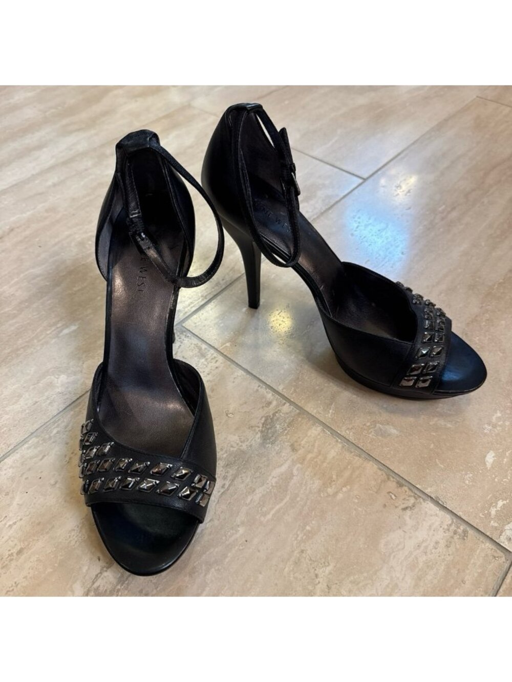 NEW Nine West Metal Stud Platform Stilettos, Black, sz 10
